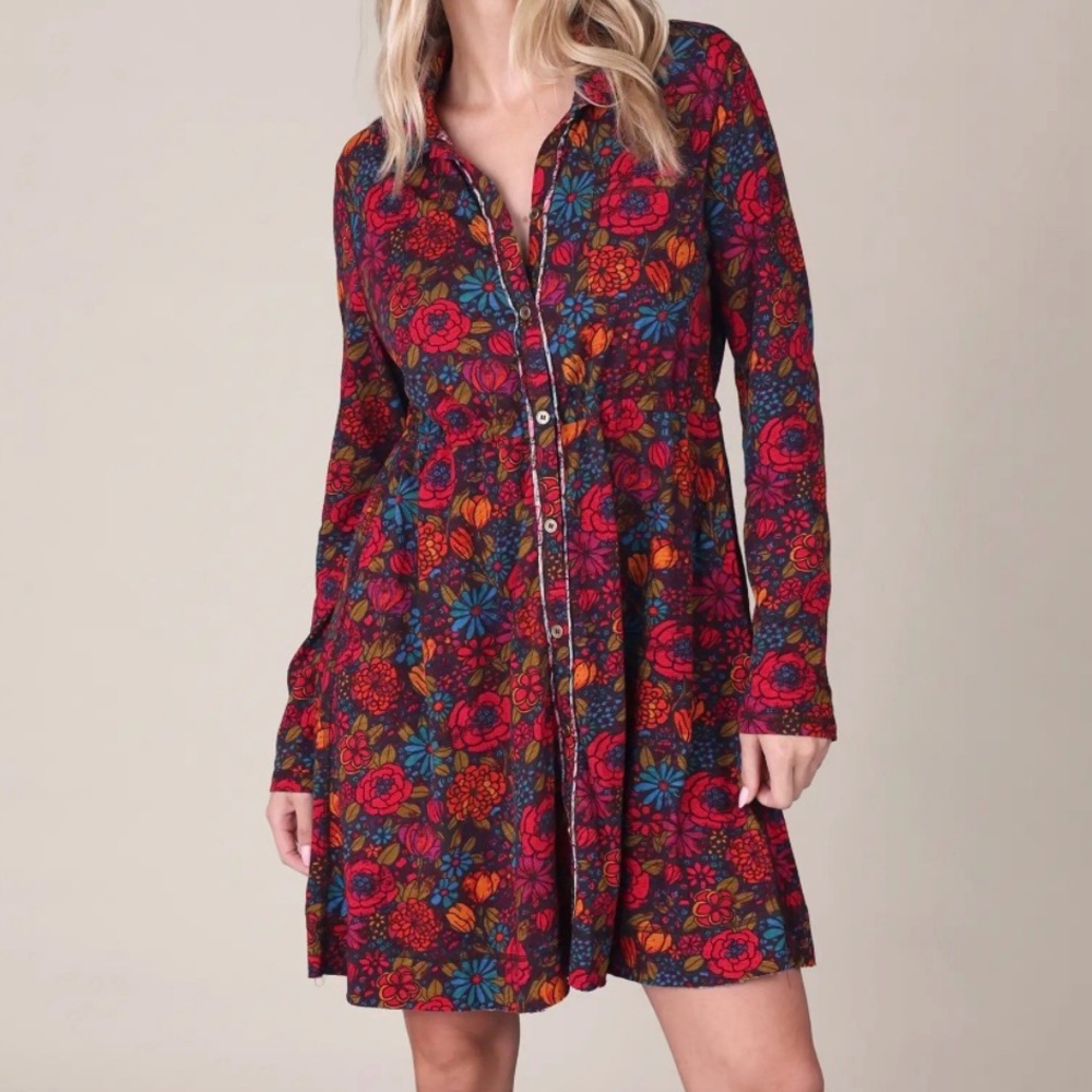 Natural Life Christa Knit 100% Cotton Floral Mini Dress Small NWT Boho